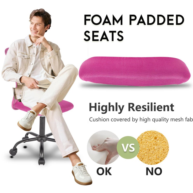 BestOffice Ergonomic Office Chair Desk Chair Mesh Computer Chair Armless Back Support Modern Executive Rolling Swivel Chair with Lumbar Support(Pink) - Image 3