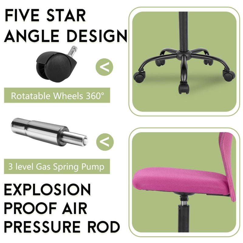 BestOffice Ergonomic Office Chair Desk Chair Mesh Computer Chair Armless Back Support Modern Executive Rolling Swivel Chair with Lumbar Support(Pink) - Image 4