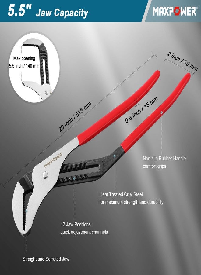 MAXPOWER 20 inch Groove Joint Pliers, 5.5 inch Max Opening, Straight Jaw Locks Pliers - Image 2