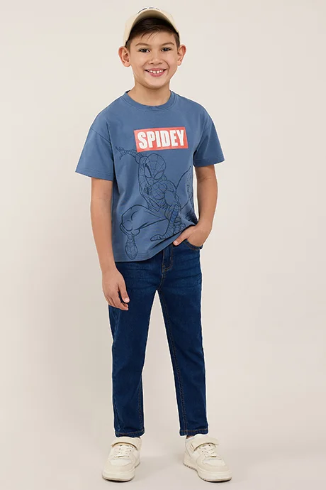 أر أند بي Spider-Man Print T-Shirt with Crew Neck and Short Sleeves