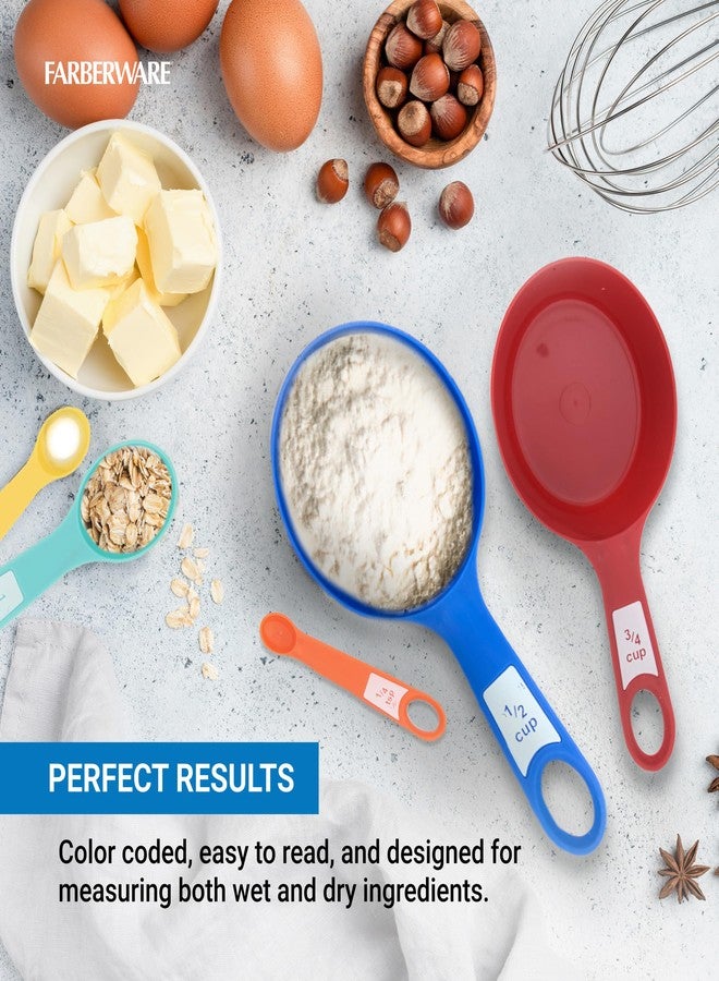 فاربرواير طقم أكواب وملاعق قياس من فاربروير مكون من 12 قطعة - أدوات قياس مطبخ مرمزة بالألوان مع علامات سهلة القراءة، تصميم قابل للتداخل لتخزين مدمج، آمن للاستخدام في غسالة الأطباق - Image 4