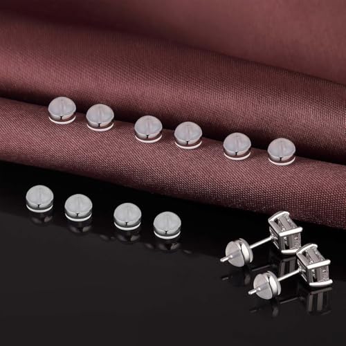 DELECOE 12pcs White Gold Soft Silicone Earring Backs for Studs Silver Belt Rubber Earring Backs Replacements Hypoallergenic Safety Plastic Earring Back for Studs Earring Hoops Fish Hook White Gold - Image 3