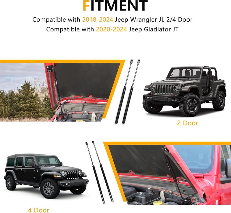 RERPRO Hood Struts Lift Support Assist Kit for 2018-2024 Jeep Wrangler JL Gladiator JT - 1 Pair Black - Image 2