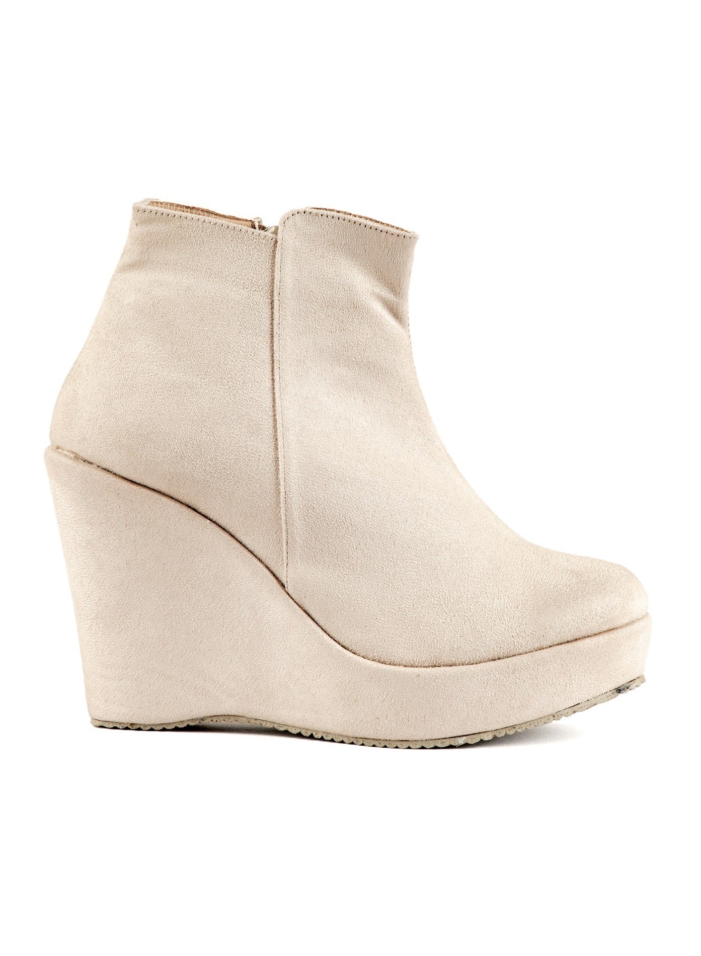 Suede Wedge Heel Boots - Beige BW-10