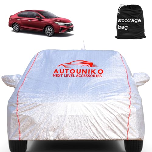 AUTOUNIKO Waterproof Car Body Cover Compatible with Honda City with Mirror and Antena Pocket and Soft Cotton Lining (Fully Bottom Elastic Triple Stitched) (Silver) - Image 1