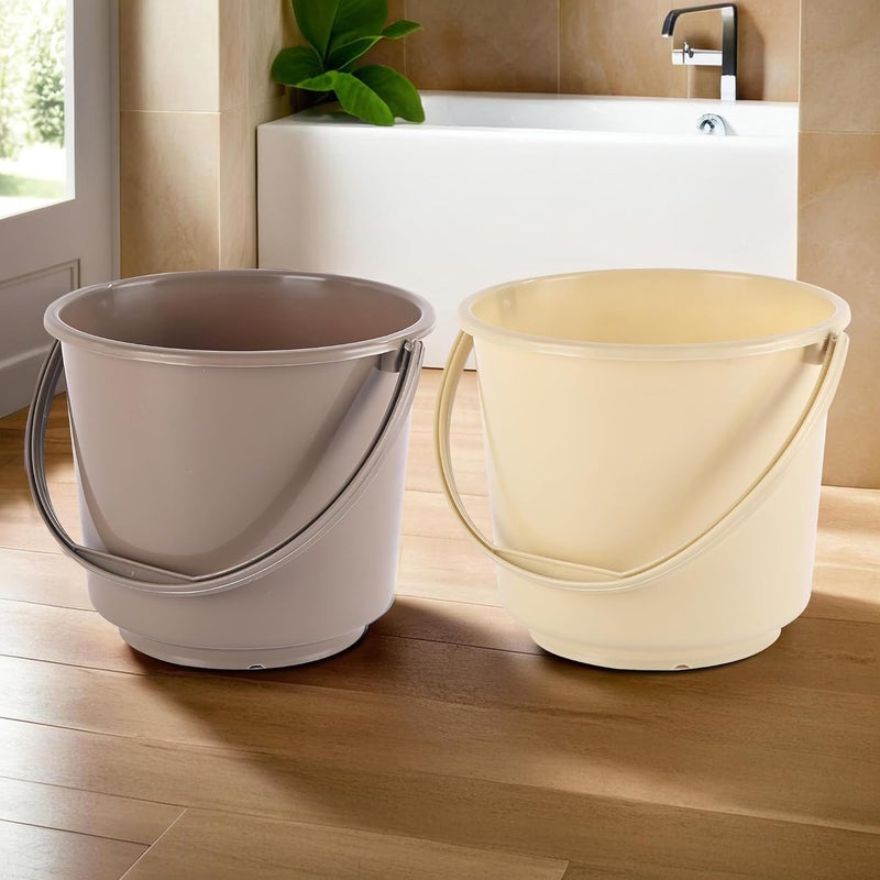 Kuber Industries Pack of 2 Multi-Purpose 5 Litre Small Bucket for Mopping | Washing Balti for Bathroom & Toilet | Water Storage Container - Essential for Household Chores | Brown & Beige - Image 1
