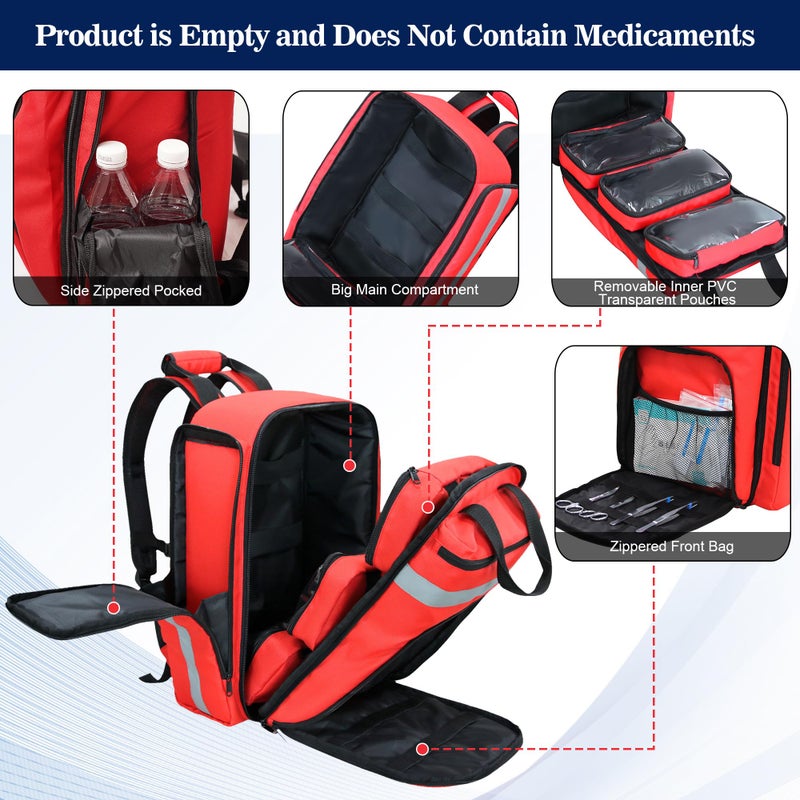 Cosell First Aid Bag Empty,EMS,EMT,Emergency Trauma Doctor Bag,First Aid Kit For Car,Home,Hiking,Camping and Travel(Red) - Image 4