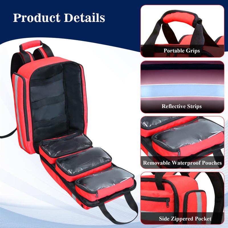 Cosell First Aid Bag Empty,EMS,EMT,Emergency Trauma Doctor Bag,First Aid Kit For Car,Home,Hiking,Camping and Travel(Red) - Image 3