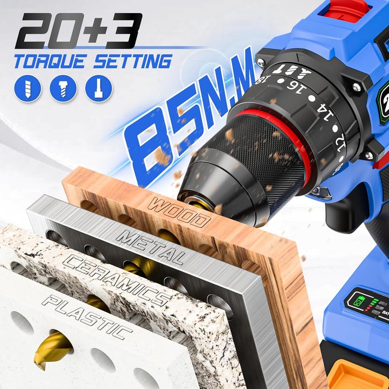 21V Cordless Drill, Brushless Power Drill Set With 1 Batteries And Charger,3/8-Inch Chuck Electric Drill Driver,20+3 Torque Setting,32 Pcs Drill/Driver Bits And Tool Set - Image 4