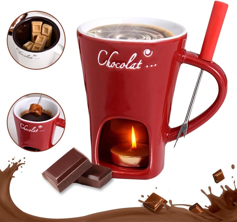 ploreatu Sweet Fondue Cup for Date Night and More, Chocolate Melting Cup Set with Forks, Perfect as Fondue Mug or Chocolate Fondue Mug - Ideal Gifts for Birthday, Wedding, Mini Simmer Mug (Red) - Image 1