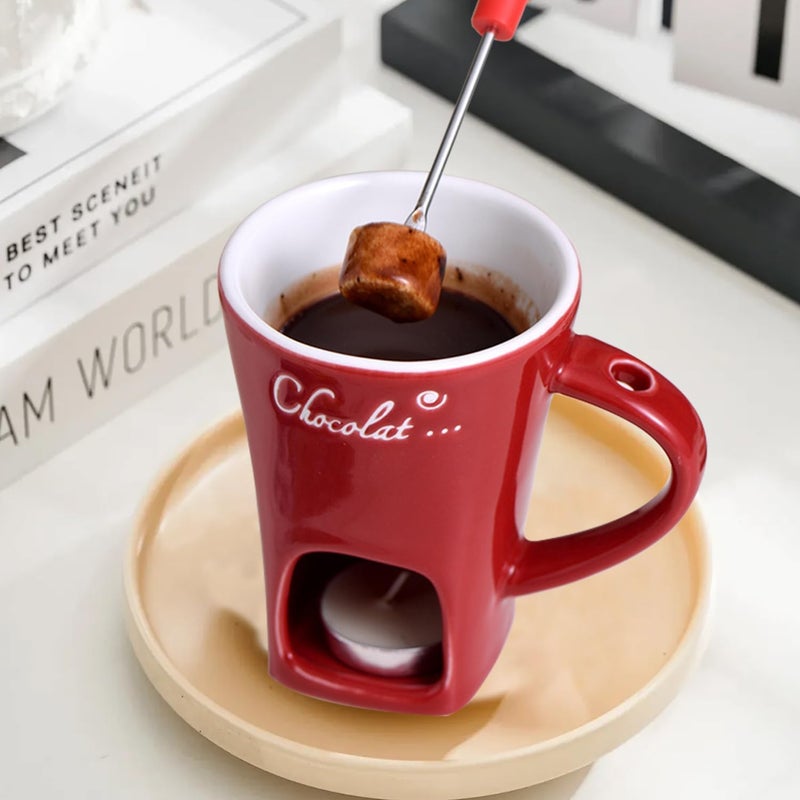 ploreatu Sweet Fondue Cup for Date Night and More, Chocolate Melting Cup Set with Forks, Perfect as Fondue Mug or Chocolate Fondue Mug - Ideal Gifts for Birthday, Wedding, Mini Simmer Mug (Red) - Image 5
