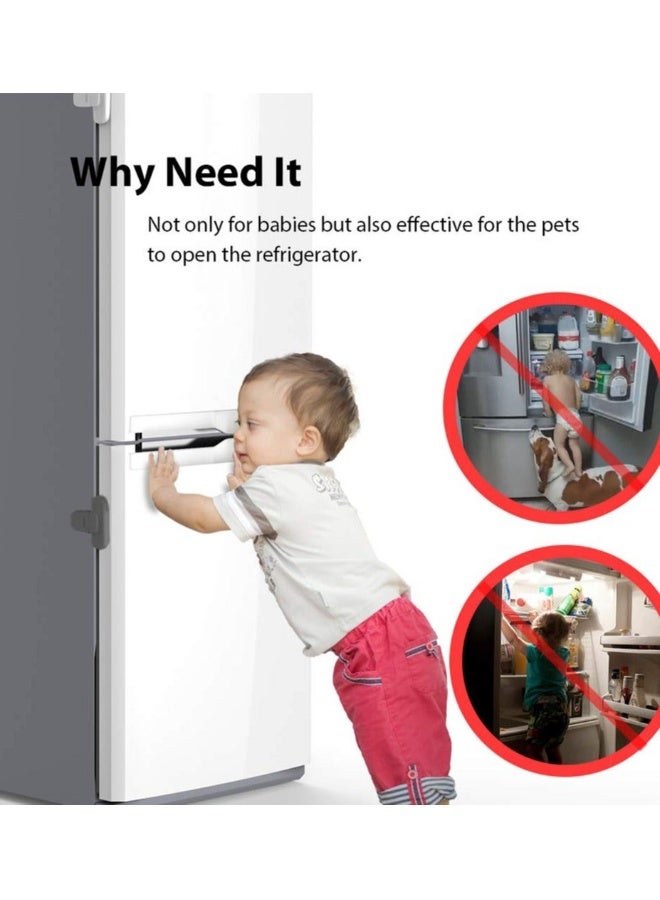 2 قطعة قفل باب الثلاجة والمجمد للمنزل، قفل خزانة للأطفال، قفل أمان للأطفال سهل التركيب والاستخدام مع لاصق 3M لا يحتاج إلى أدوات أو حفر (رمادي) - Image 2