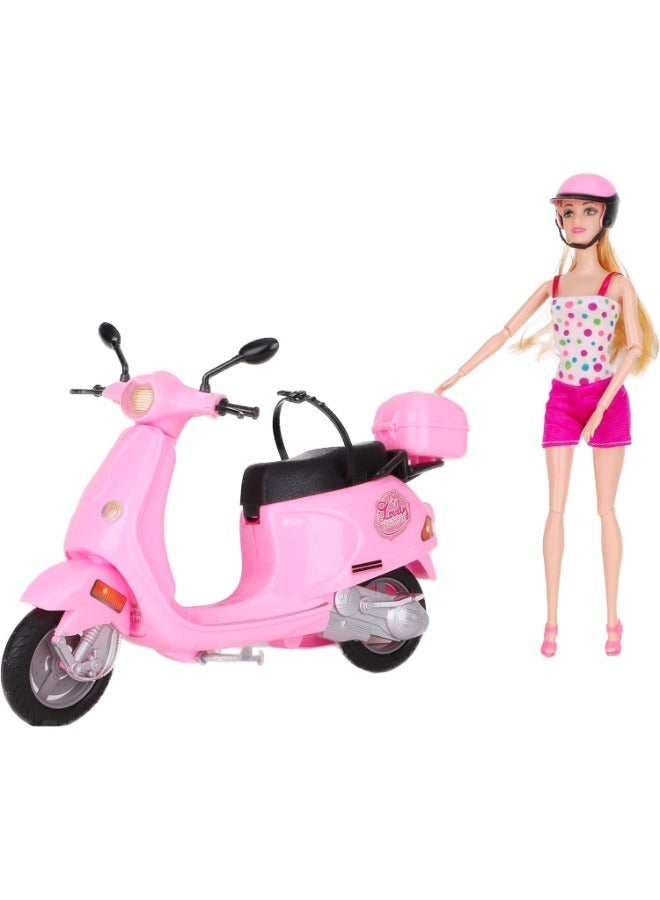TOY GARDEN 30 CM Travel Doll with Scooter Bike – Pink Toy Set Doll and Scooter Combo with Lovely Steering – Perfect Play Set - Image 1