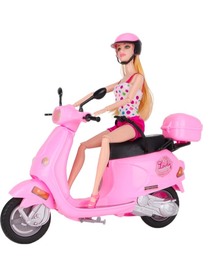 TOY GARDEN 30 CM Travel Doll with Scooter Bike – Pink Toy Set Doll and Scooter Combo with Lovely Steering – Perfect Play Set - Image 2