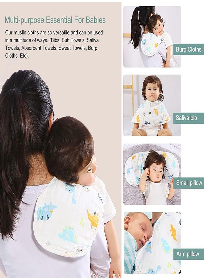 2 Pack Muslin Baby Burp Cloths, Large Cotton Baby Burp Rags Soft Burping Cloths & Bibs Set Adorable Patterns for Babies, Newborn Burp Clothes - Image 2