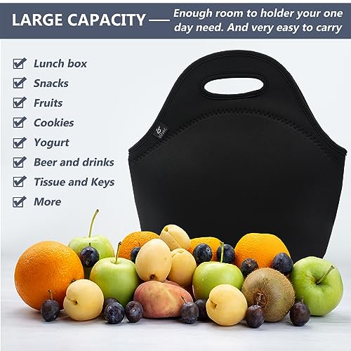 LOVAC Reusable Lunch Bag for Men,Lunch Tote,Durable and Waterproof Neoprene Lunch Bags,Insulated Soft and Lightweight (Pure Black) - Image 4