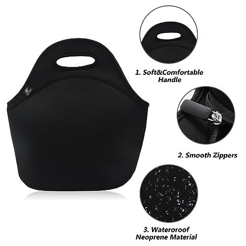 LOVAC Reusable Lunch Bag for Men,Lunch Tote,Durable and Waterproof Neoprene Lunch Bags,Insulated Soft and Lightweight (Pure Black) - Image 3