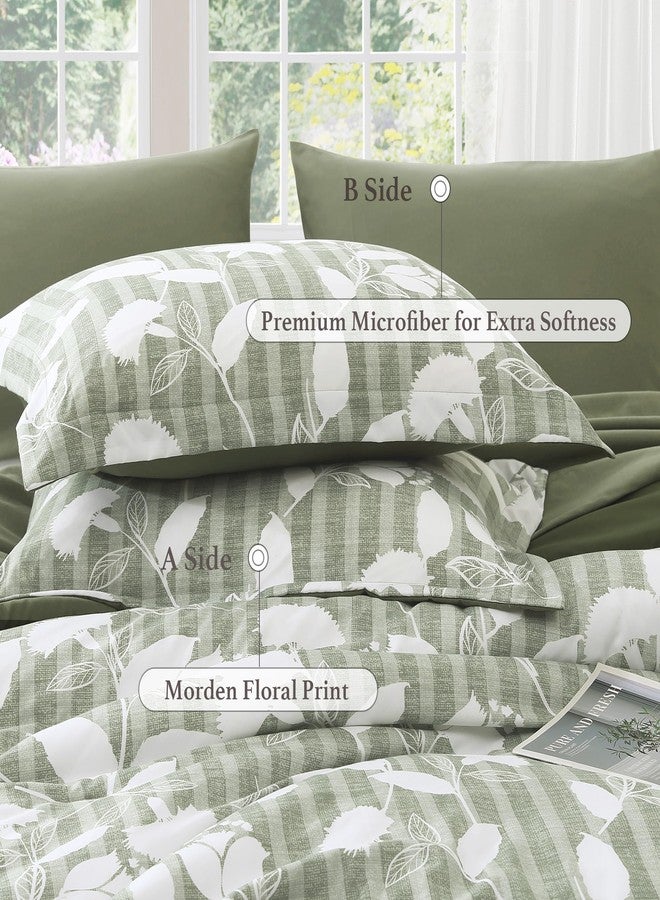 BLOOMHAVEN Queen Comforter Set -7 Pieces Sage Green Floral Comforter Set Queen for All Seasons, Bed in a Bag Queen with Botanical Flowers Comforter, Sheets, Pillowcases & Shams - Image 4