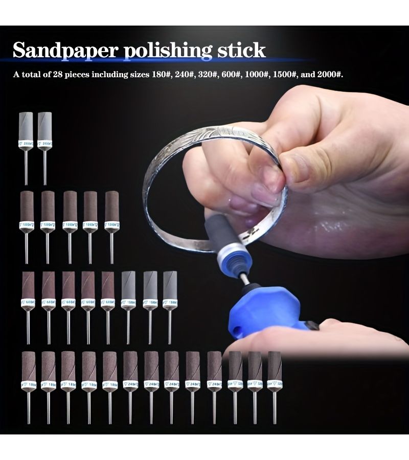 28Pcs Rotary Sandpaper Stick Set 180 240 320 600 1000 1500 2000 Grit - Image 3