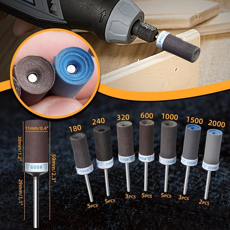28Pcs Rotary Sandpaper Stick Set 180 240 320 600 1000 1500 2000 Grit - Image 1