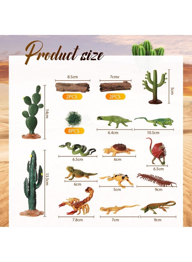 Sratte مجموعة ديوراما حيوانات الصحراء 26 قطعة من سراتي، ألعاب الزواحف، نموذج سحلية وثعبان وصبار، مستلزمات مشروع ديوراما للصحراء، هدية العودة إلى المدرسة، تعليمية، هدية عيد ميلاد - Image 2