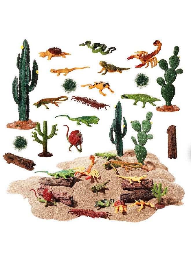 Sratte مجموعة ديوراما حيوانات الصحراء 26 قطعة من سراتي، ألعاب الزواحف، نموذج سحلية وثعبان وصبار، مستلزمات مشروع ديوراما للصحراء، هدية العودة إلى المدرسة، تعليمية، هدية عيد ميلاد - Image 1