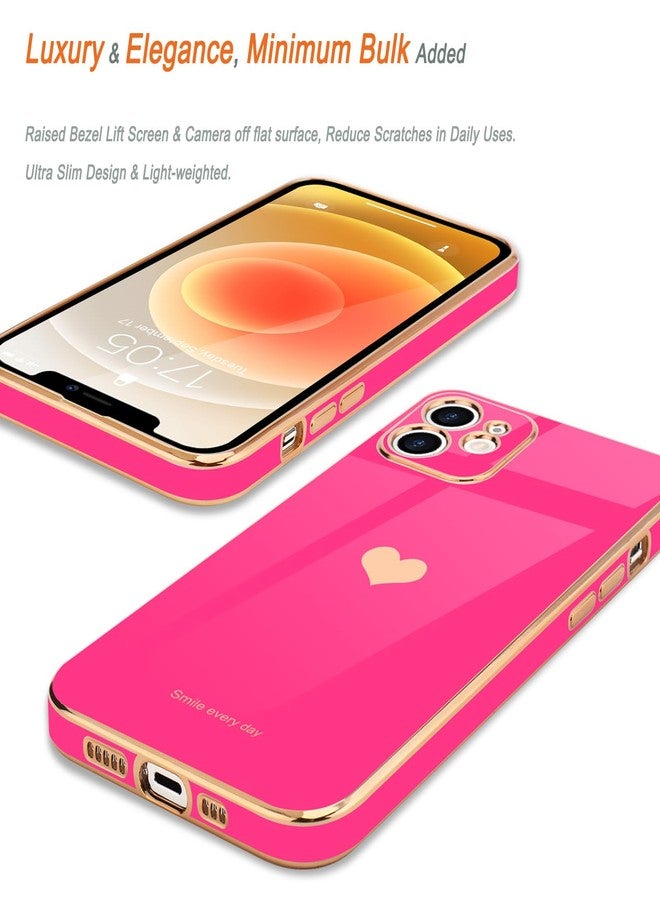 Teageo جراب هاتف Teageo متوافق مع iPhone 12 للنساء والفتيات، بتصميم قلب لطيف فاخر مطلي بالترتر، غطاء خلفي ناعم، حماية كاملة للكاميرا، جراب سيليكون مقاوم للصدمات لهاتف iPhone 12، لون وردي فاقع - Image 3