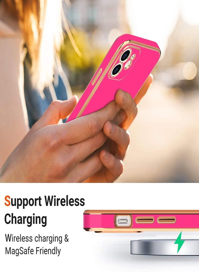 Teageo جراب هاتف Teageo متوافق مع iPhone 12 للنساء والفتيات، بتصميم قلب لطيف فاخر مطلي بالترتر، غطاء خلفي ناعم، حماية كاملة للكاميرا، جراب سيليكون مقاوم للصدمات لهاتف iPhone 12، لون وردي فاقع - Image 5