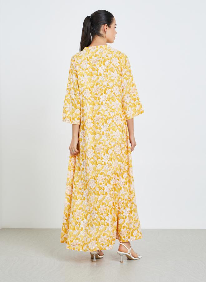 Amirah Women Yellow Floral Print A-Line Jalabiya - Image 5