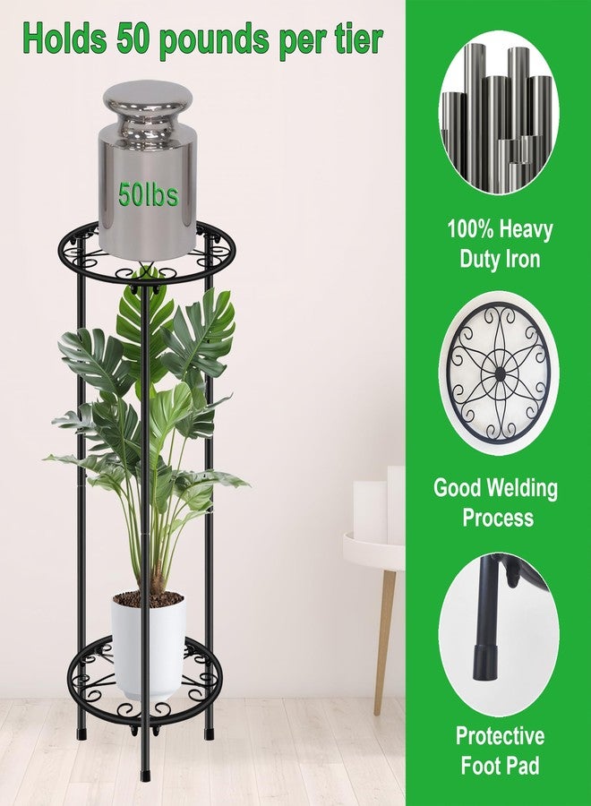 C CASIMR CASIMR Plant Stand Indoor Outdoor, Metal Rustproof Flower Shelf 2 Tier 23.9 inch, Tall Multiple Plant Pot Holder Rack for Garden Patio Living Room Corner Balcony, Black - Image 2