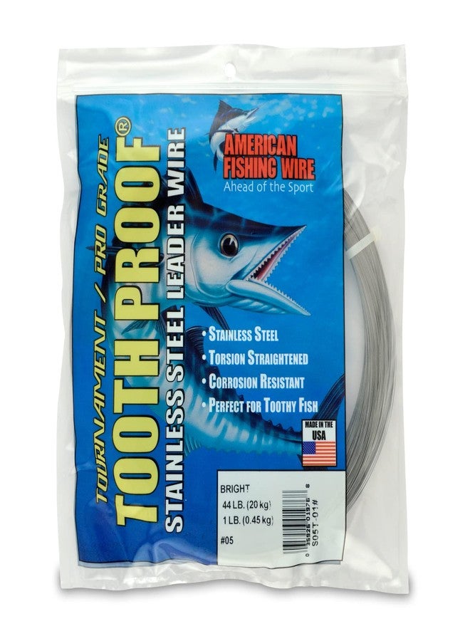 American Fishing Wire خيط صيد أمريكي AFW - مقاوم للأسنان - رقم 5 (قوة تحمل 20 كجم/44 رطل) - لون زاهٍ - خيط رئيسي أحادي من الفولاذ المقاوم للصدأ، وزن 453.6 جم (1 رطل) - Image 1
