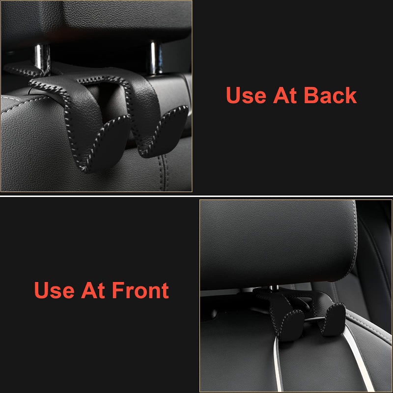 AMVOYOA 【2021 Upgraded】 Car Purse Hook, 2 in 1 Car Seat Headrest Hooks Durable Hanger Storage Holder Leather Organizer for Hanging Grocery Bags, 1 Pack, Black - Image 4
