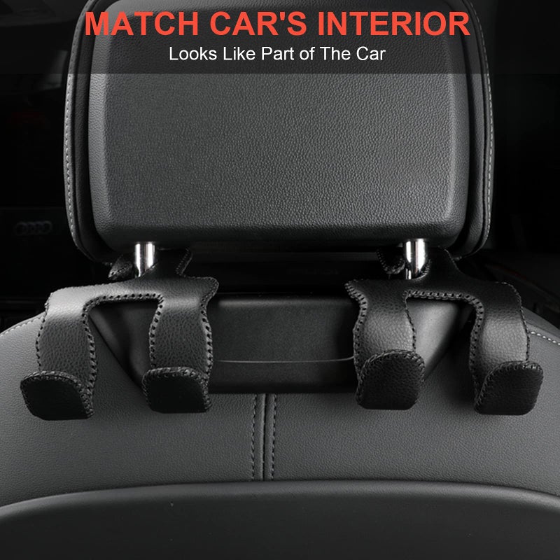 AMVOYOA 【2021 Upgraded】 Car Purse Hook, 2 in 1 Car Seat Headrest Hooks Durable Hanger Storage Holder Leather Organizer for Hanging Grocery Bags, 1 Pack, Black - Image 2