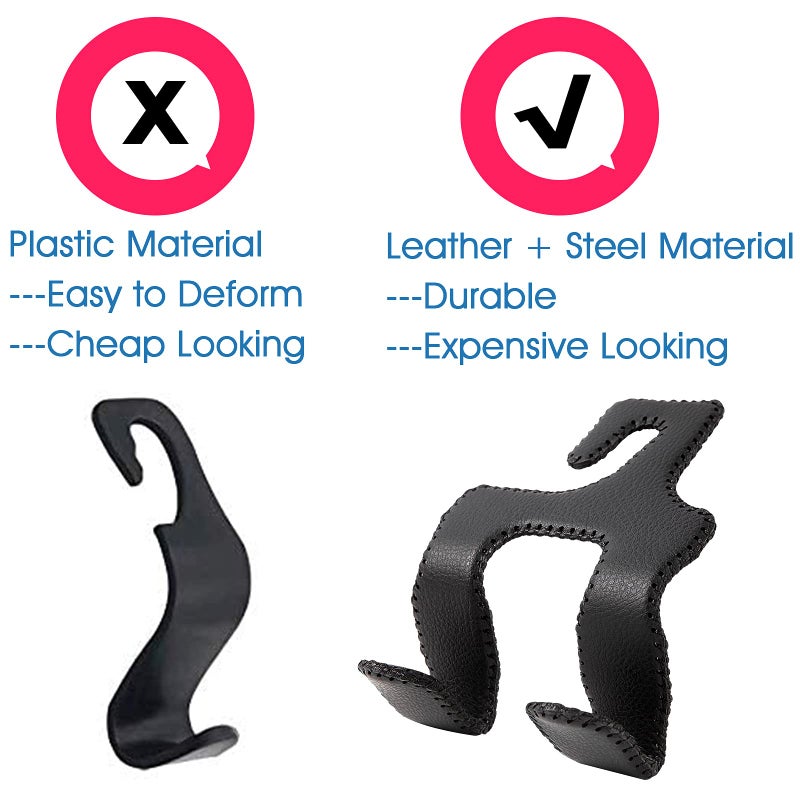 AMVOYOA 【2021 Upgraded】 Car Purse Hook, 2 in 1 Car Seat Headrest Hooks Durable Hanger Storage Holder Leather Organizer for Hanging Grocery Bags, 1 Pack, Black - Image 5