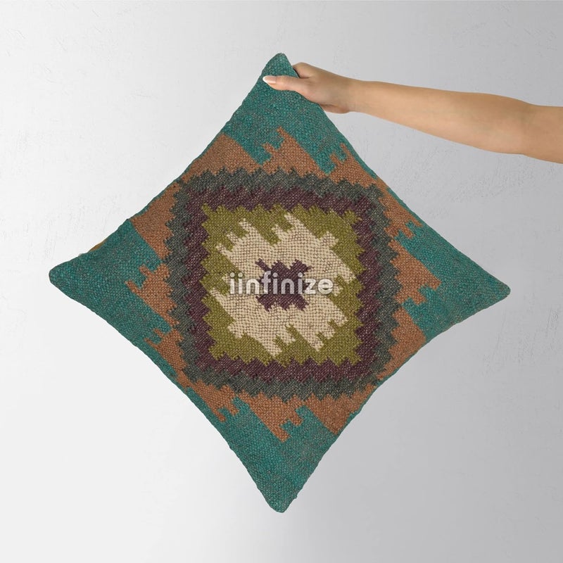 iinfinize Kilim Pillow Cover Jute Cushion Case Indoor Outdoor Decor Pillowcase Rustic 18x18 Inch Handmade Floor Pillow Cover Sofa Sham Handknotted Cushion Cover - Image 2