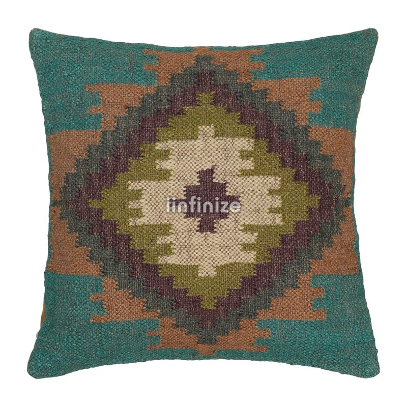 iinfinize Kilim Pillow Cover Jute Cushion Case Indoor Outdoor Decor Pillowcase Rustic 18x18 Inch Handmade Floor Pillow Cover Sofa Sham Handknotted Cushion Cover - Image 3