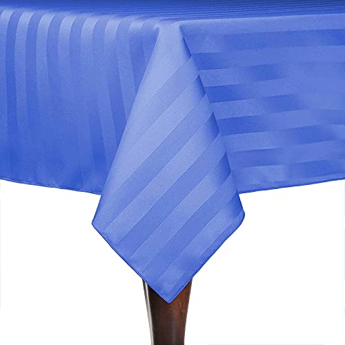 ATOOTFUSION Microfiber Seater Satin Strip Dining Table Cover | Table Cloth (Navy Blue, 6 Seater) - Image 1