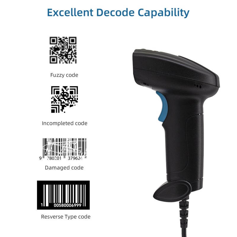 Wireless Barcode Scanner: 2.4G Wireless, 20cm Scan Distance, Plug & Play - Powerful Decoding, Ergonomic Design 2D Barcode Scanner for Supermarket, Retail Store, Warehouse, Library - Image 5