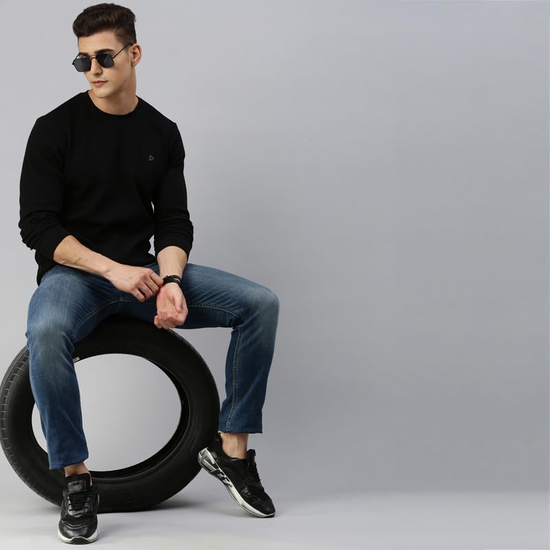 sporto Men's Waffle-Knit Sweatshirt|Black - Image 5