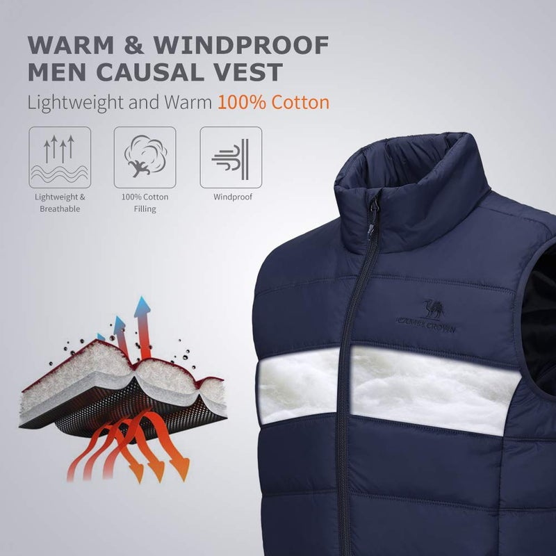 CAMEL CROWN Puffer Vest Men Quilted Winter Padded Sleeveless Jackets Gilet for Casual Work Travel Outdoor Blue S - Image 5