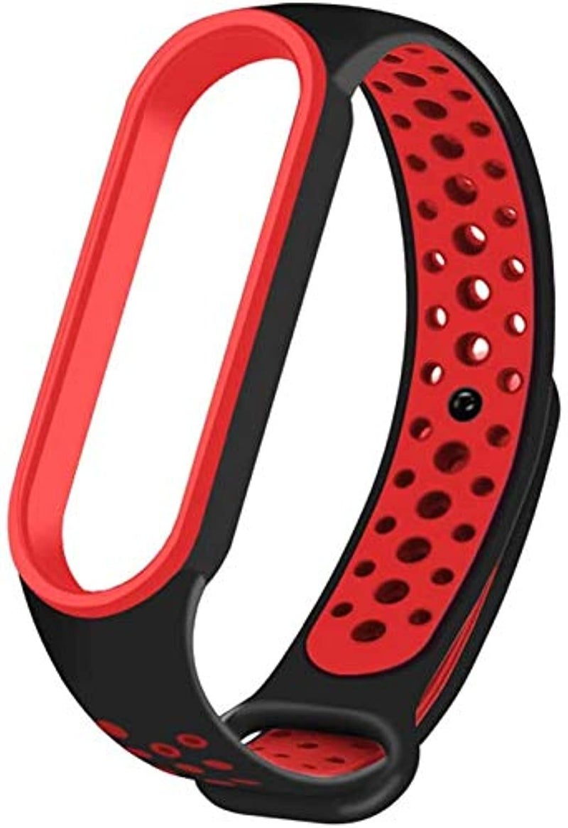 PLU TPU Silicone Sports Strap Compatible with Xiaomi Mi Band 5 – Anti-Off Waterproof Bracelet (Black Red) - Image 1