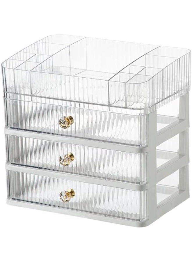 U-HOOME Makeup Organizer with 3 Drawers and Brush Holder, Counter-Top Cosmetics Organizer for Bathroom Vanity Countertops, Cosmetic Display Cases Desk Organizers and Storage for Lipstick,Nail Polish - Image 1