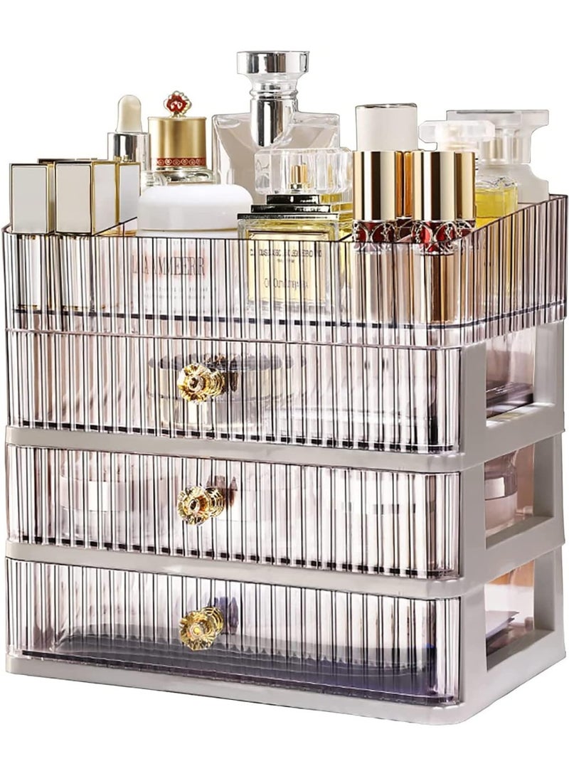 U-HOOME Makeup Organizer with 3 Drawers and Brush Holder, Counter-Top Cosmetics Organizer for Bathroom Vanity Countertops, Cosmetic Display Cases Desk Organizers and Storage for Lipstick,Nail Polish - Image 3