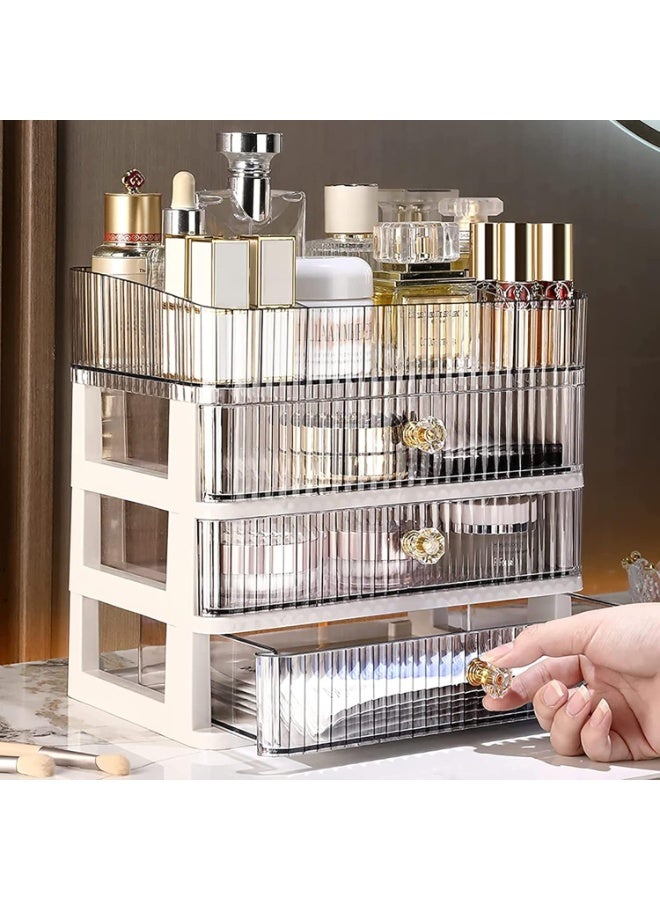 U-HOOME Makeup Organizer with 3 Drawers and Brush Holder, Counter-Top Cosmetics Organizer for Bathroom Vanity Countertops, Cosmetic Display Cases Desk Organizers and Storage for Lipstick,Nail Polish - Image 2