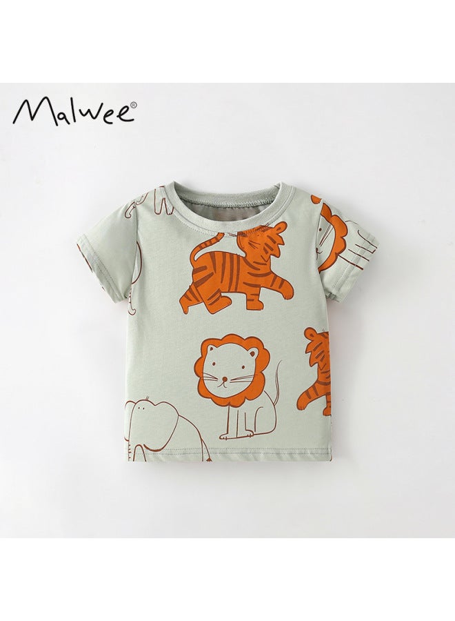Malwee Boys Summer Round Neck T-shirt New European And American Kids Casual Printed Short Sleeve Children's Top