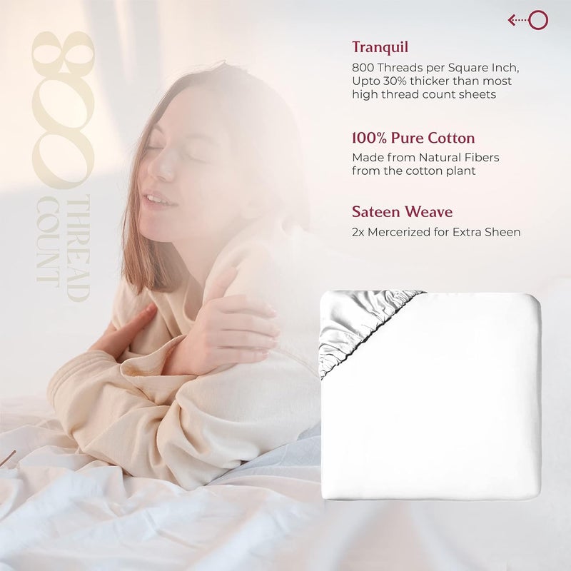 Mayfair Luxury 100% Egyptian Cotton California King Fitted Sheet Only - Premium 800 TC Hotel Quality Deep Pocket Cotton Fitted Sheet, Sateen Weave Bottom Sheet, Fits Mattress up to 18 In - White - Image 5