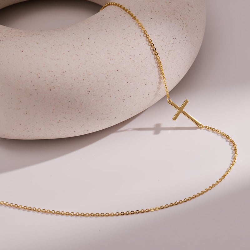 Poxtex Sideways Cross Necklace for Women Trendy 14K Gold Plated Cross Pendant Necklace Dainty Simple Gifts Accessories Jewelry Christian Stuff for Women Girls - Image 4