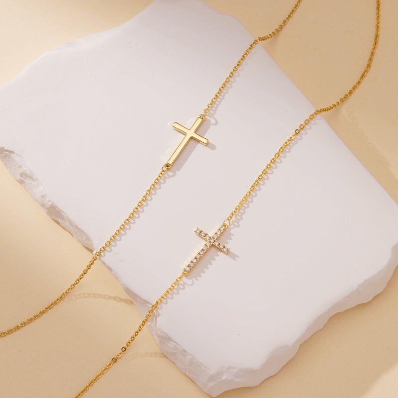 Poxtex Sideways Cross Necklace for Women Trendy 14K Gold Plated Cross Pendant Necklace Dainty Simple Gifts Accessories Jewelry Christian Stuff for Women Girls - Image 5