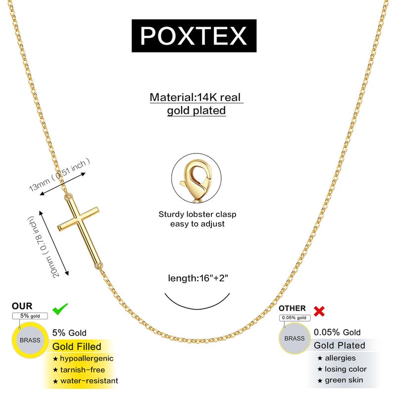 Poxtex Sideways Cross Necklace for Women Trendy 14K Gold Plated Cross Pendant Necklace Dainty Simple Gifts Accessories Jewelry Christian Stuff for Women Girls - Image 3