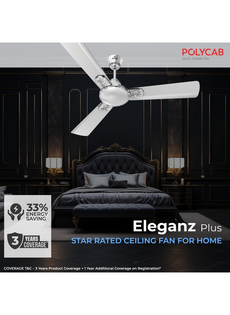 Polycab Polycab Eleganz Plus 1200mm Star Rated Ceiling Fan For Home Embossed Floral 3D Design Broad Blade For High Speed Air Delivery 100 Copper Winding Motor 3 Years WarrantyPearl Silver  - Image 2